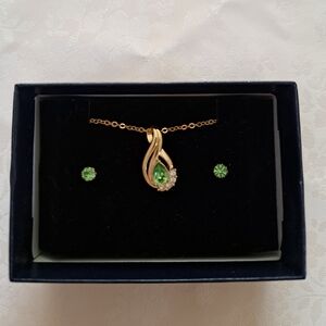 NWB Elegant Gold Tone Birthstone Necklace & Earrings